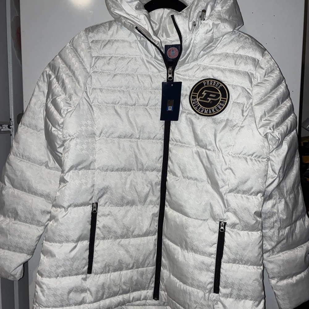 Purdue University Breakaway White Puffer Jacket Womans Large Winter College Warm